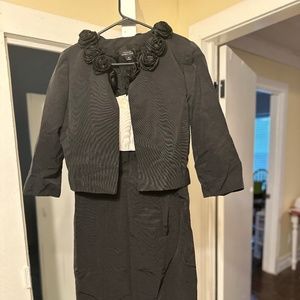 Professional white/black dress with rosebud jacket.